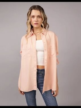 American Eagle Outfitters Blush Pink Oversized Button-Down Shirt